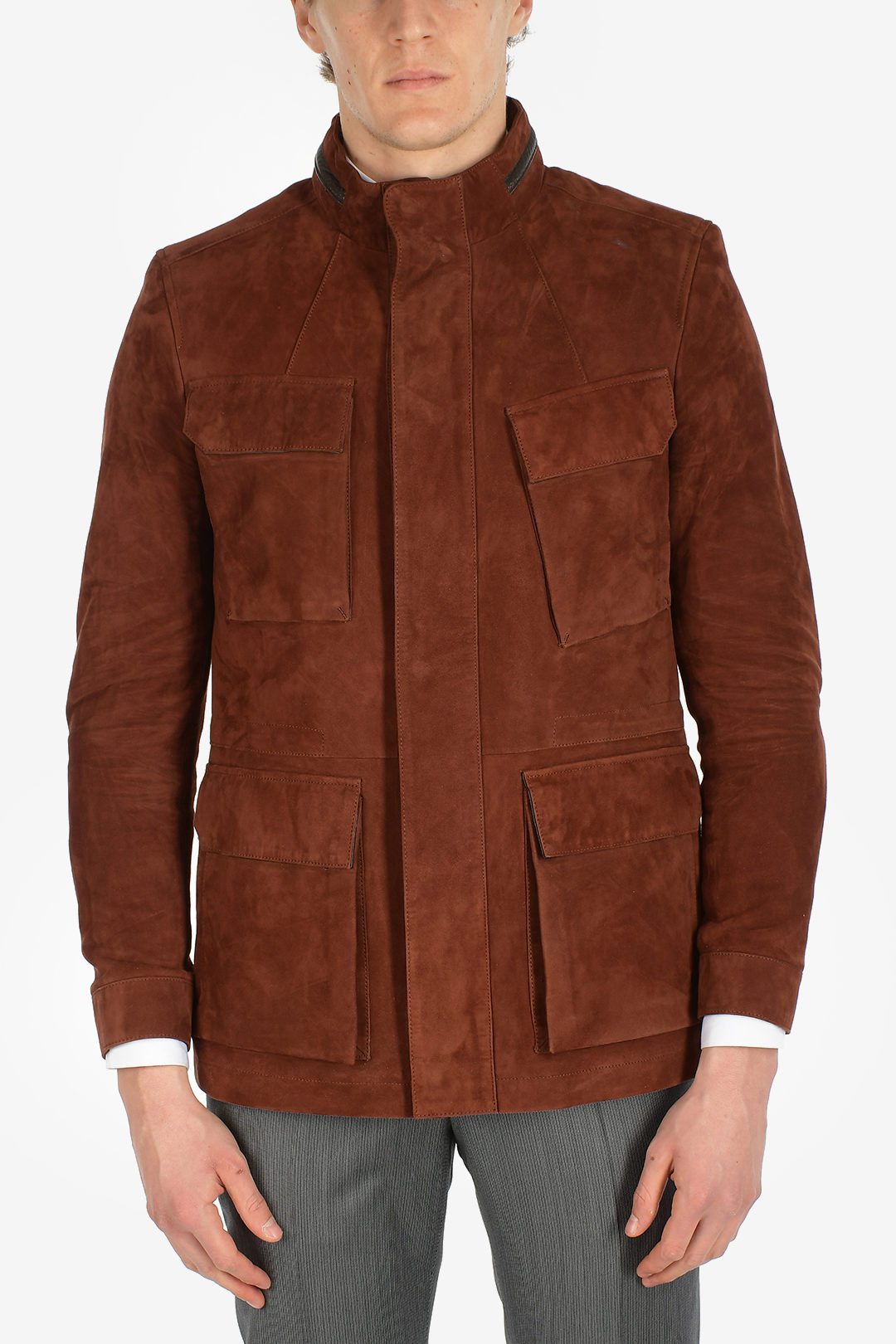 CORNELIANI men 50 IT ID Brown Suede Leather Hooded Jacket Removable ...